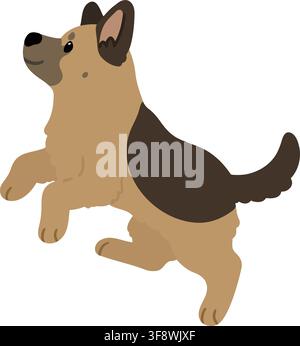 Einfache und niedliche handgezeichnete Illustration eines Deutschen Schäferhundes, der springt, flach gefärbt Stock Vektor