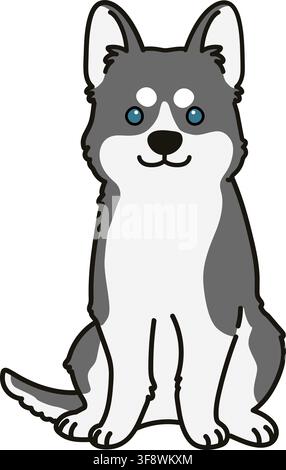 Bezaubernde umrissene graue Husky-Hund-Sitzillustration Stock Vektor