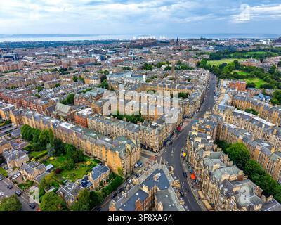 Luftaufnahme von einem Drohne des Bruntsfield-Bezirks in Edinburgh, Schottland UK Stockfoto