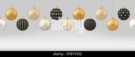 Elegante Weihnachtskugeln und Volleyball-Ornamente hängen festlich für ein fröhliches Feiertags-Banner. Stock Vektor