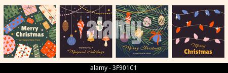Frohe Weihnachten und Happy New Year Grußkarten. Stock Vektor