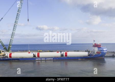 Dänemark? Bornholm, United Wind Logistics im Hafen von Rønne Stockfoto