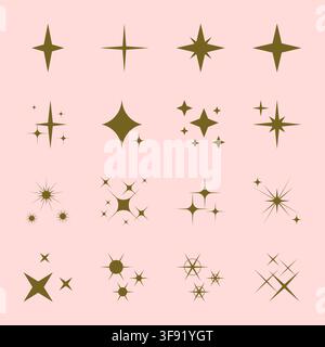 Goldglitzer- und Kreuz-Symbol-Set auf rosa Hintergrund Vektorillustration Stock Vektor
