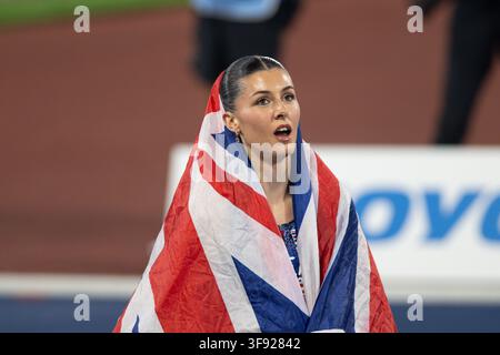 Amy HUNT (200m Frauen) von Großbritannien und Nordirland nach dem Gewinn des Finals über 200m während der Europäischen Leichtathletik-Meisterschaften Birmingham 2026 im Alexander Stadium, Birmingham, England. Bildnachweis: Mark Dunn Photography. Stockfoto