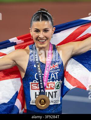 Amy HUNT (200m Frauen) von Großbritannien und Nordirland nach dem Gewinn des Finals über 200m während der Europäischen Leichtathletik-Meisterschaften Birmingham 2026 im Alexander Stadium, Birmingham, England. Bildnachweis: Mark Dunn Photography. Stockfoto