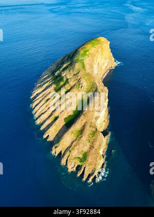 Cabras Large Islet. Terceira Island, Azoren, Portugal. Luftaufnahme Stockfoto