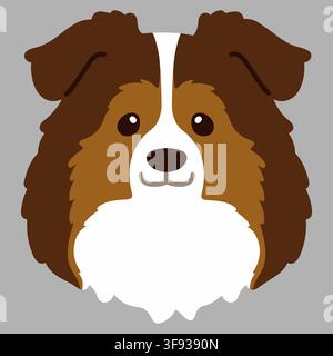 Flach gefärbter einfacher Shetland Sheepdog Vorderkopf Stock Vektor