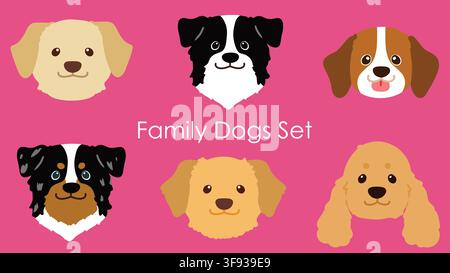 Sport- & Familienhunde Vorderansicht Illustrationsset nicht umrandet Stock Vektor