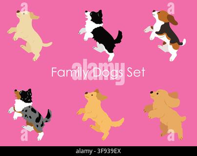 Sport- & Familienhunde springen Illustrationsset ohne Umrisse Stock Vektor