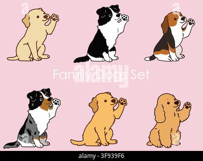 Sportliche & Familienhunde winkende Illustrationsset umrissen Stock Vektor