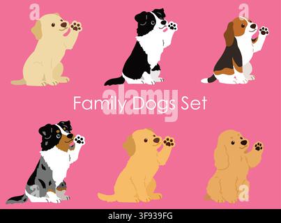 Sportliche & Familienhunde winkende Illustrationsset nicht umrandet Stock Vektor