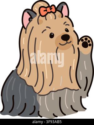 Einfache und entzückende Illustration eines langhaarigen Yorkshire Terriers, der winkt Stock Vektor