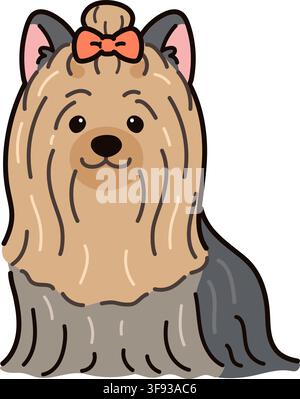 Einfache und bezaubernde langhaarige Yorkshire-Terrier-Illustration im Sitz, Vorderansicht Stock Vektor