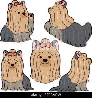Einfache und bezaubernde Illustrationen eines langhaarigen Yorkshire Terriers Stock Vektor