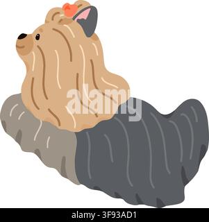 Einfache und bezaubernde Illustration eines langhaarigen Yorkshire Terriers, der in flacher Farbe springt Stock Vektor