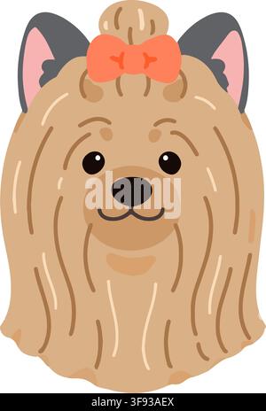 Einfache und bezaubernde langhaarige Yorkshire-Terrier-Illustration, Vorderkopf flach koloriert Stock Vektor