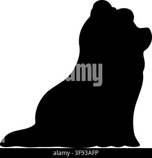 Einfache und bezaubernde Silhouette eines langhaarigen Yorkshire Terriers im Seitenansicht-Sitz Stock Vektor