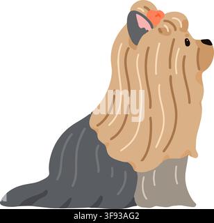 Einfache und bezaubernde langhaarige Yorkshire-Terrier-Illustration in Seitenansicht mit flacher Farbgebung Stock Vektor