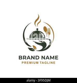 Professionelles modernes Servierhand-Food-Cloche-Restaurant-Logo-Vektor-Design Stock Vektor