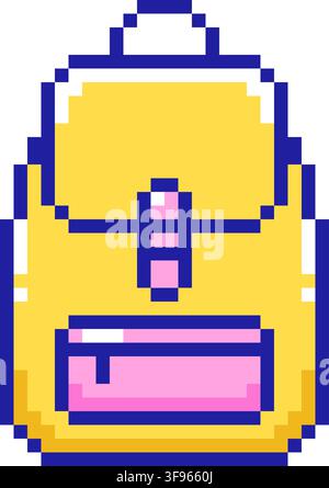 Pixel-Art-Gelber-Schulrucksack isoliert auf weißem Hintergrund. Vektorillustration Stock Vektor