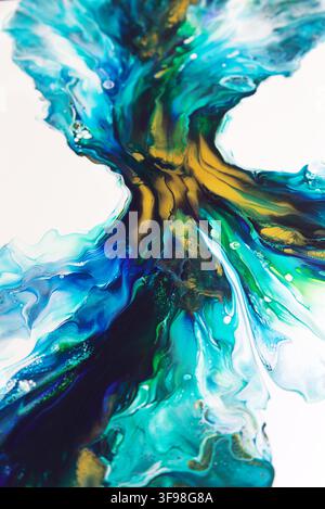 Acryl-Pour-Original-Kunstwerk zeigt fließende abstrakte Muster, die an verschiedenen Orten verwendet werden können. Stockfoto