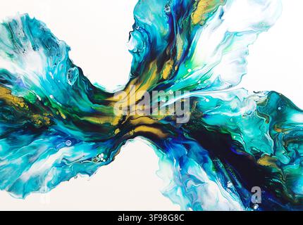 Acryl-Pour-Original-Kunstwerk zeigt fließende abstrakte Muster, die an verschiedenen Orten verwendet werden können. Stockfoto
