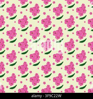 Niedliches rosa Blumenstrauß-Muster ohne Ende auf hellgelbem Hintergrund. Stockfoto