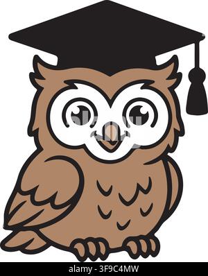 Niedliches weises Baby-Eule mit schwarzem Abschlusscap Mortarboard Bildung Zurück zur Schule Vektorillustration Grafik Kunst Stock Vektor