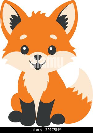 Süßes Baby-Rotfuchsjunges sitzt lächelnd glücklich orange Waldtier flaches Design Vektorillustration Grafik Clip Art Stock Vektor