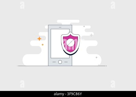 Mobiltelefon mit Schild-Symbol für Online-Sicherheit, Privatsphäre und Schutz Stock Vektor