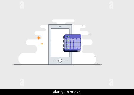 Mobiltelefon mit Server-Symbol für Datenbankhosting und Cloud-Infrastruktur Stock Vektor
