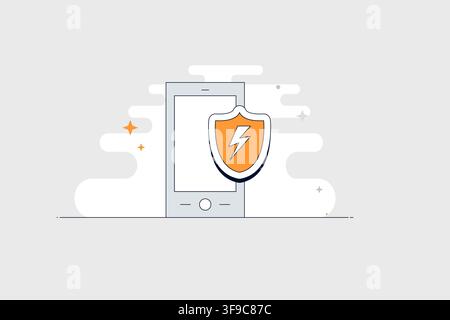 Mobiltelefon mit Blitzschutzel-Symbol für Stromsicherheit und Schutz Stock Vektor