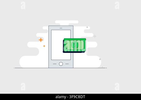 Mobiltelefon mit Bargeld-Symbol für Zahlungen, Geldtransfer und Finanz-Apps Stock Vektor
