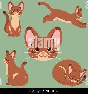 Einfache und bezaubernde Illustrationen von Abessinischen Katzen in flacher Farbe Stock Vektor