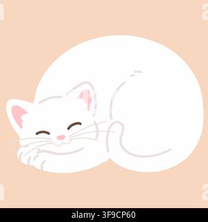 Einfache und bezaubernde Illustration einer weißen Katze, die flach gefärbt schläft Stock Vektor
