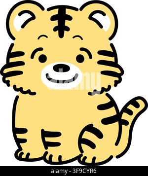 Einfache und niedliche Illustration eines Tigers im Retro-Stil der 80er Jahre Stock Vektor