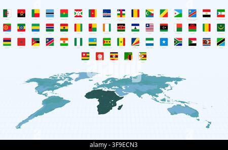 Satz von quadratischen Flaggen afrikanischer Länder, alphabetisch sortiert. Sammlung quadratischer Flaggen-Icons. Stock Vektor