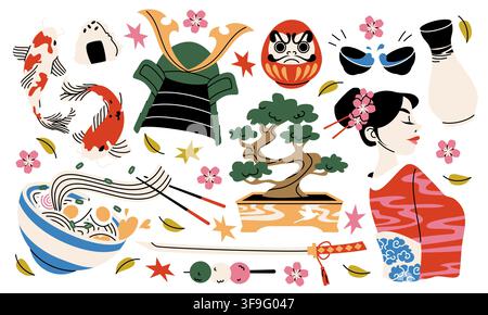 Japanische Kultur und traditionelle Elemente Stock Vektor