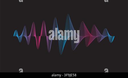 Lebendige blau und rosa leuchtende Klangwellen-Audiofrequenz-Equalizer-Anzeige auf dunklem Hintergrund. Ideal für Musik, Stimmmitschnitte und Technologiekonzepte. Stock Vektor