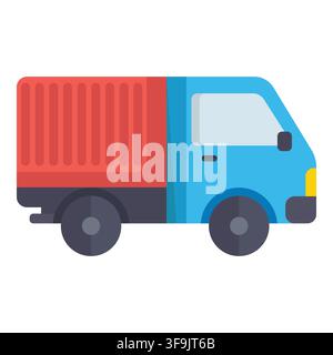 Blaues und rotes Mini-Güterlieferwagen-Symbol für gewerblichen Transport und Versandlogistik Stock Vektor
