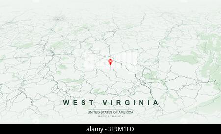 Moderne minimalistische Vektorkarte von West Virginia USA Staat Umriss Geografie Appalachen Highway-Netzwerk und Großstädte für Druck-Poster-Kunstdesign. Stock Vektor