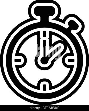 Stoppuhr mit Knöpfen in kräftigen schwarzen Linien. Wecker oder Chronometer doppelt umrandete Vektor-Clipart, Silhouette, Glyphe, monochromer isolierter Symbol Stock Vektor