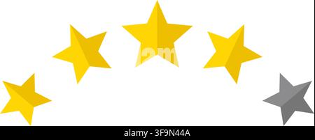 Fünf-Sterne-Bewertungssymbole mit goldenen und grauen Sternen als Rückmeldesymbole für Qualitätsstufen, Konzept für einfaches flaches Design, Bewertungselemente für Ranglisten und Bewertungen für Stock Vektor