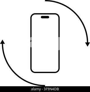 Drehen Sie das Telefon-Symbol-Illustration mit Smartphone und Pfeilen für die Ausrichtung des Mobilbildschirms vertikal und horizontal, einfaches minimales Liniendesign Stock Vektor