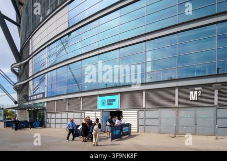 Etihad-Stadion  Heim des Manchester City Football Clubs. Blick auf die Außenseite des Stadions. Manchester, UK, 15. August 2026 Stockfoto