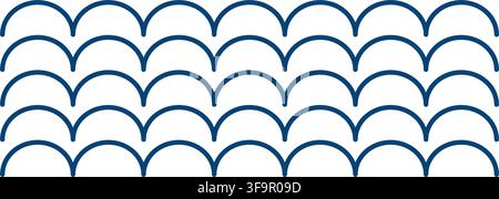 Wiederholte parallele blaue wellenförmige Linien isoliert auf weißem Hintergrund. Wellenornament. Textur von Meer- oder Ozeanwasser. Schlichter abstrakter Sommerdruck. Vektorflache Illustration. Stock Vektor