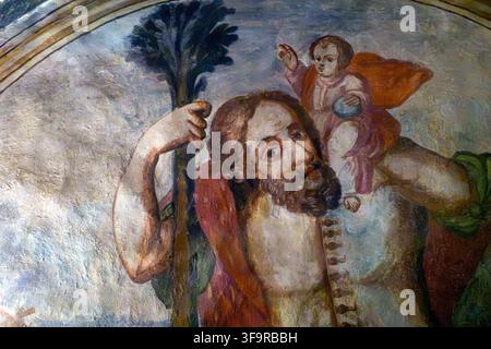 Sank Christoph trägt das Jesuskind, Wandgemälde im Santuario de Jesús Nazareno de Atotonilco, Guanajuato, Mexiko Stockfoto