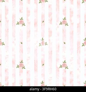Winzige Rosen mit grünen Blättern Aquarell nahtloses Muster. Floraler Hintergrund handgezeichnete Illustration für Sommerdesign. Blühende Gadernblumen Stockfoto