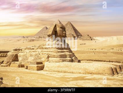 Wunderschöne Sphinx vor den Pyramiden von Gizeh, Ägypten Stockfoto