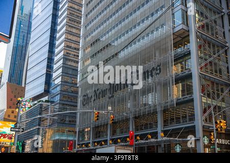 Außerhalb des New York Times-Gebäudes Stockfoto
